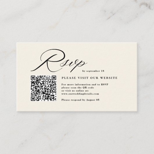 Elegante Script Kalligrafie & QR Code Wedding RSVP Informatiekaartje (Voorkant)