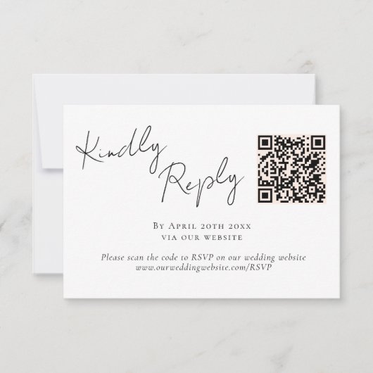 Elegante Script Kalligrafie QR Code Wedding RSVP Kaartje (Voorkant)