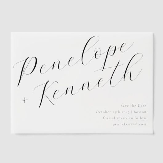 Elegante Script kalligrafie Stijlvolle witte bruil Vellum Uitnodigingen (Voorkant)