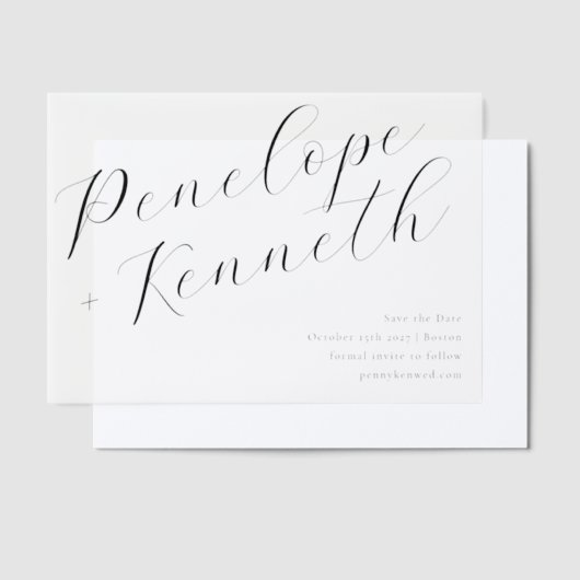 Elegante Script kalligrafie Stijlvolle witte bruil Vellum Uitnodigingen (Offset)