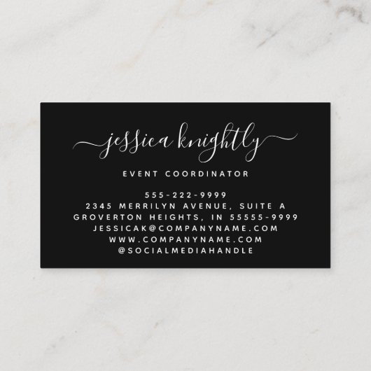 Elegante script kalligrafie swash minimalist visitekaartje (Achterkant)