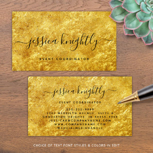 Elegante script kalligrafie swash zwart goud visitekaartje