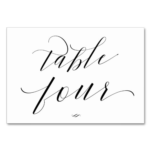 Elegante script kalligrafie tafel vier receptie kaart (Voorkant)