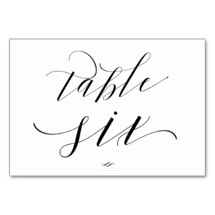 Elegante script kalligrafie tafel zes receptie kaart