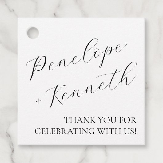 Elegante Script kalligrafie wit bruiloft Custom Bedankjes Labels (Voorkant)