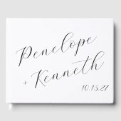 Elegante Script kalligrafie wit bruiloft Custom Gastenboek (Voorkant)
