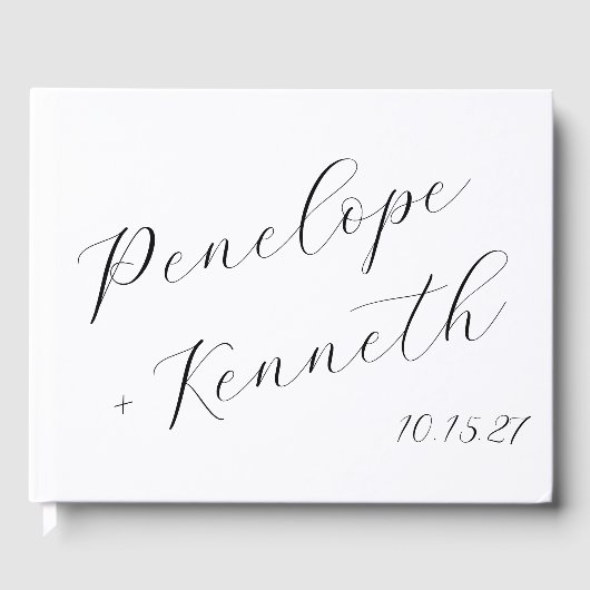 Elegante Script kalligrafie wit bruiloft Custom Gastenboek (Voorkant)