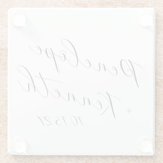 Elegante Script kalligrafie wit bruiloft Custom Glazen Onderzetter (Achterkant)