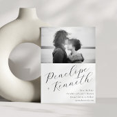 Elegante Script kalligrafie wit bruiloft foto Save The Date