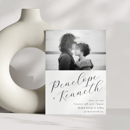 Elegante Script kalligrafie wit bruiloft foto Save The Date