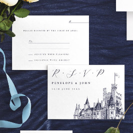 Elegante Script Kasteel Illustratie Bruiloft RSVP Kaartje