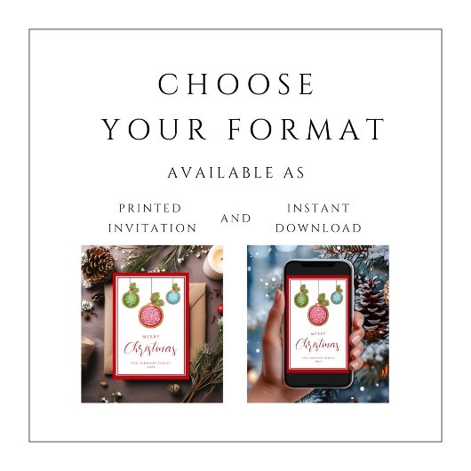 Elegante Script Kerstballen  Feestdagenkaart