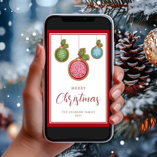 Elegante Script Kerstballen Feestdagenkaart