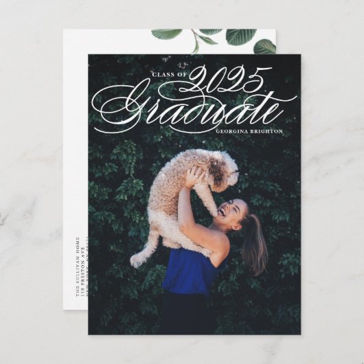 Elegante Script Klas van 2024 Foto Afstudeeruitnod Uitnodiging Briefkaart (Voorkant / Achterkant)