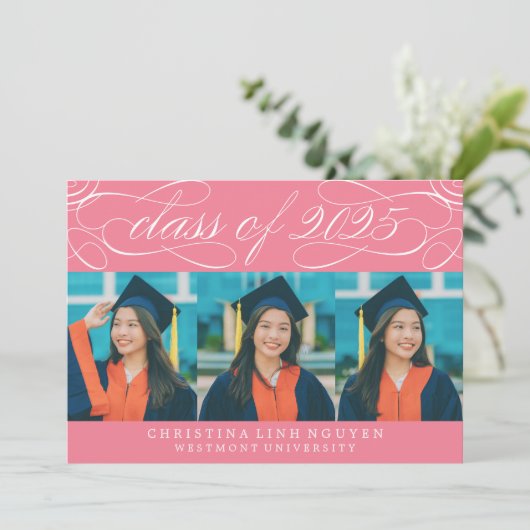 ELEGANTE SCRIPT KLASSE VAN 2025 FOTO AFSTUDEREN KAART (Staand voorkant)