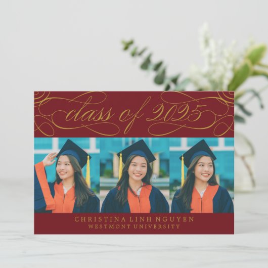 ELEGANTE SCRIPT KLASSE VAN 2025 FOTO AFSTUDEREN KAART (Staand voorkant)