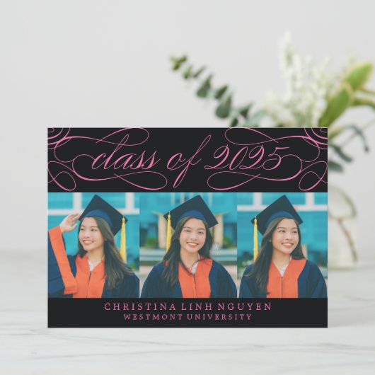 ELEGANTE SCRIPT KLASSE VAN 2025 FOTO AFSTUDEREN KAART (Staand voorkant)