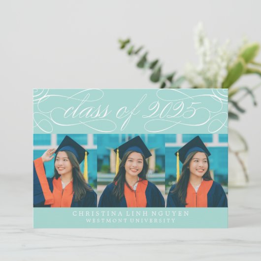 ELEGANTE SCRIPT KLASSE VAN 2025 FOTO AFSTUDEREN KAART (Staand voorkant)