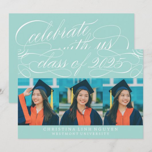ELEGANTE SCRIPT KLASSE VAN 2025 FOTO AFSTUDEREN KAART (Voorkant / Achterkant)