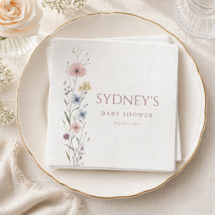 Elegante Script Kleine Wilde Bloem Baby Shower Servet