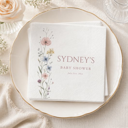Elegante Script Kleine Wilde Bloem Baby Shower Servet