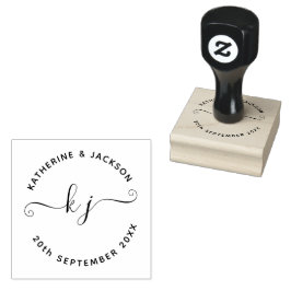 Elegante script koppel naam initiaal save the date rubberstempel