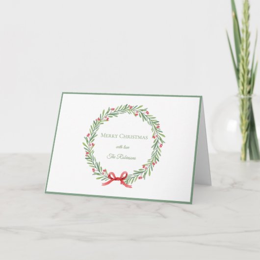 Elegante Script Krans Prettig Kerstfeest Feestdagen Kaart (Voorkant)