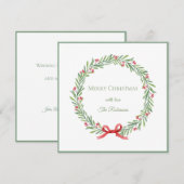 Elegante Script Krans Prettig Kerstfeest Feestdagenkaart (Voorkant / Achterkant)