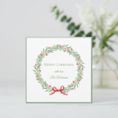 Elegante Script Krans Prettig Kerstfeest Feestdagenkaart (Staand voorkant)