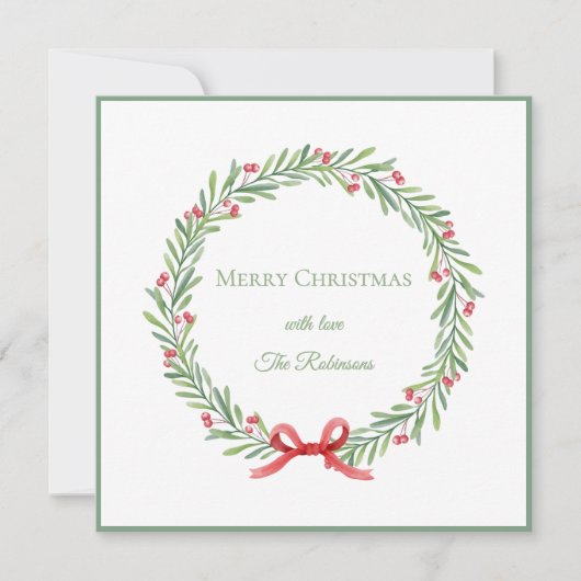 Elegante Script Krans Prettig Kerstfeest Feestdagenkaart (Voorkant)