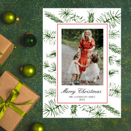 Elegante Script Landelijke Pijnboom Boho Foto Kers Feestdagenkaart