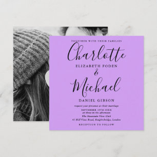 Elegante Script Lavendel Lila Orchidee Huwelijksfo Kaart
