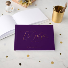 Elegante script lettertype pruim & roosgouden trou gastenboek