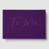 Elegante script lettertype pruim & roosgouden trou gastenboek (Voorkant)
