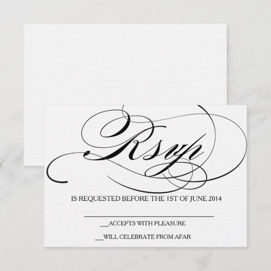 Elegante script lettertype RSVP kaart trouwuitnodi (Voorkant / Achterkant)