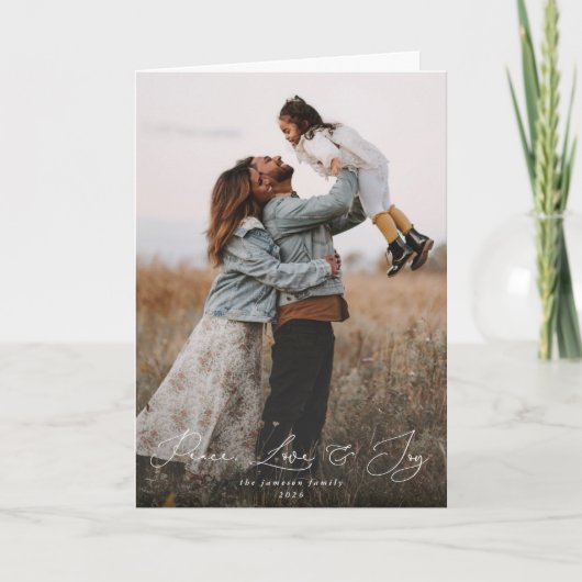 Elegante Script Lettertype Vrede Liefde+Blijdschap Kaart (Voorkant)