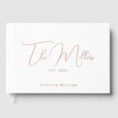 Elegante script lettertype witte & roze gouden tro gastenboek (Voorkant)
