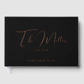 Elegante script lettertype zwart & roze gouden tro gastenboek (Voorkant)
