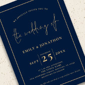 Elegante Script Line QR Code Marine Blauw Goud Bru Kaart