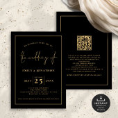 Elegante Script Line QR Code Zwart Goud Bruiloft Kaart