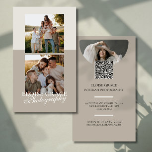 Elegante Script Logo en QR Code Fotografie Visitekaartje