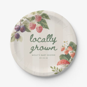 Elegante Script "Lokaal Geteeld" Baby Shower Feest Papieren Bordje