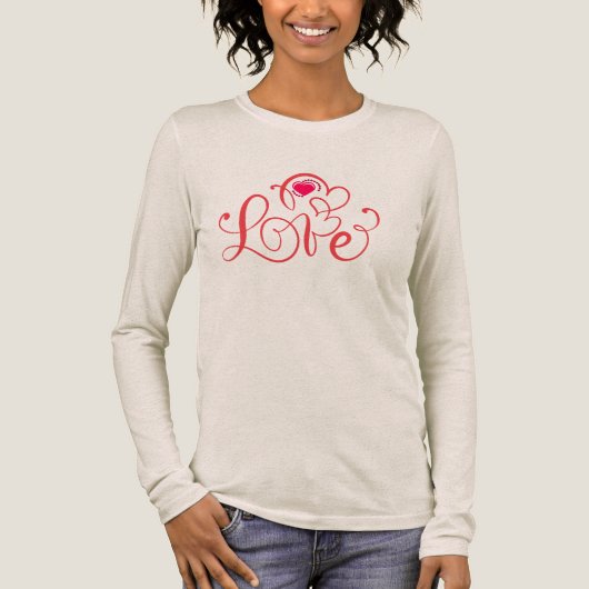 Elegante Script Love Heart Lange Mouwen T-Shirt - (Voorkant)