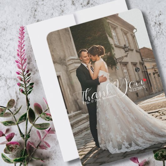 Elegante Script Love Heart Trouwfoto Bedankkaart