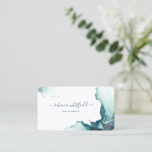 Elegante Script Marble Agaat Hair Stylist Make-up Visitekaartje (Staand voorkant)