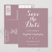 Elegante Script Mauve Trouw Save the Date Briefkaart (Voorkant / Achterkant)