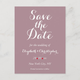 Elegante Script Mauve Trouw Save the Date Briefkaart