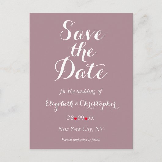 Elegante Script Mauve Trouw Save the Date Briefkaart (Voorkant)