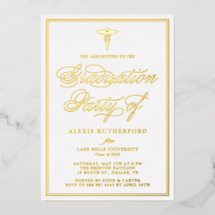 Elegante script medische school afstudeerfeest folie uitnodiging
