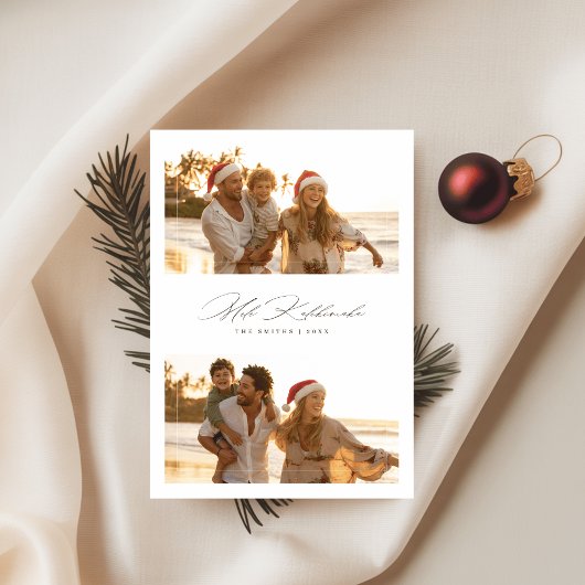 Elegante Script Mele Kalikimaka Strand 2 Foto Feestdagenkaart